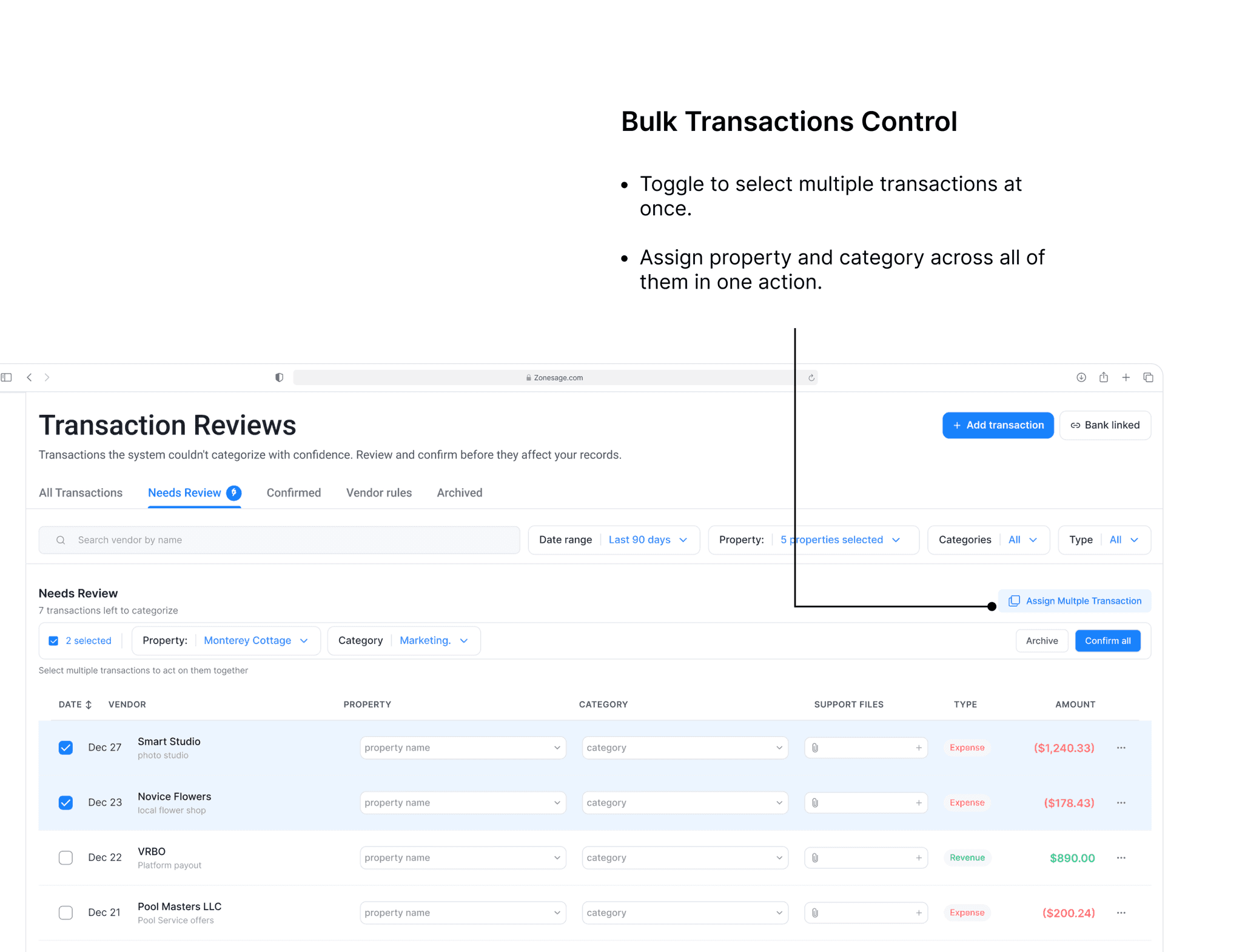 ZoneSage bulk mapping toggle for clearing transaction backlogs